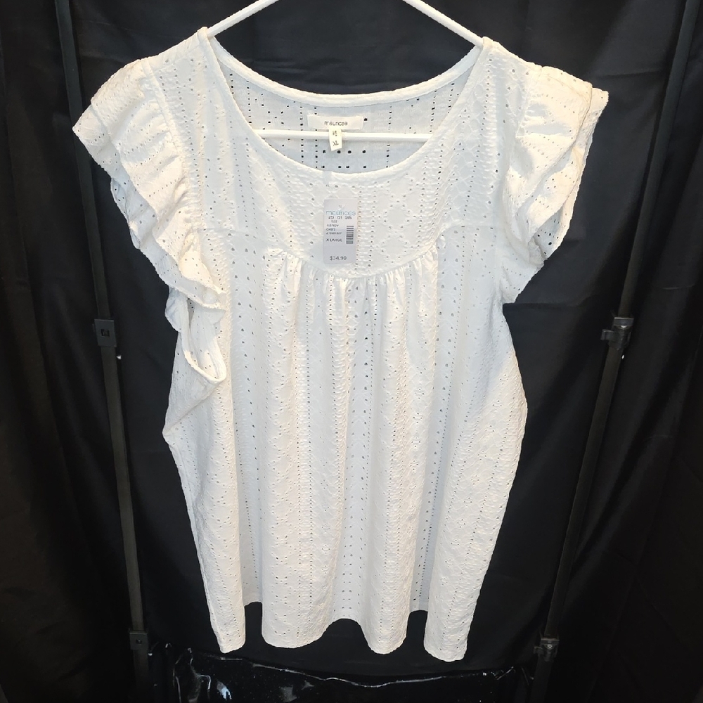 Maurice's White Eyelet Ruffle Sleeve Top
